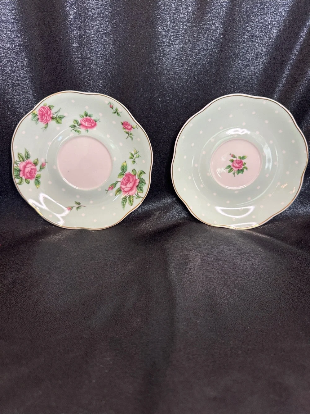 BTaT Floral Teacups and Saucers Set of (2), 8 oz. Fine Porcelain w/Gold Trim